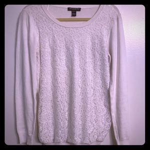 White lace front maternity sweater